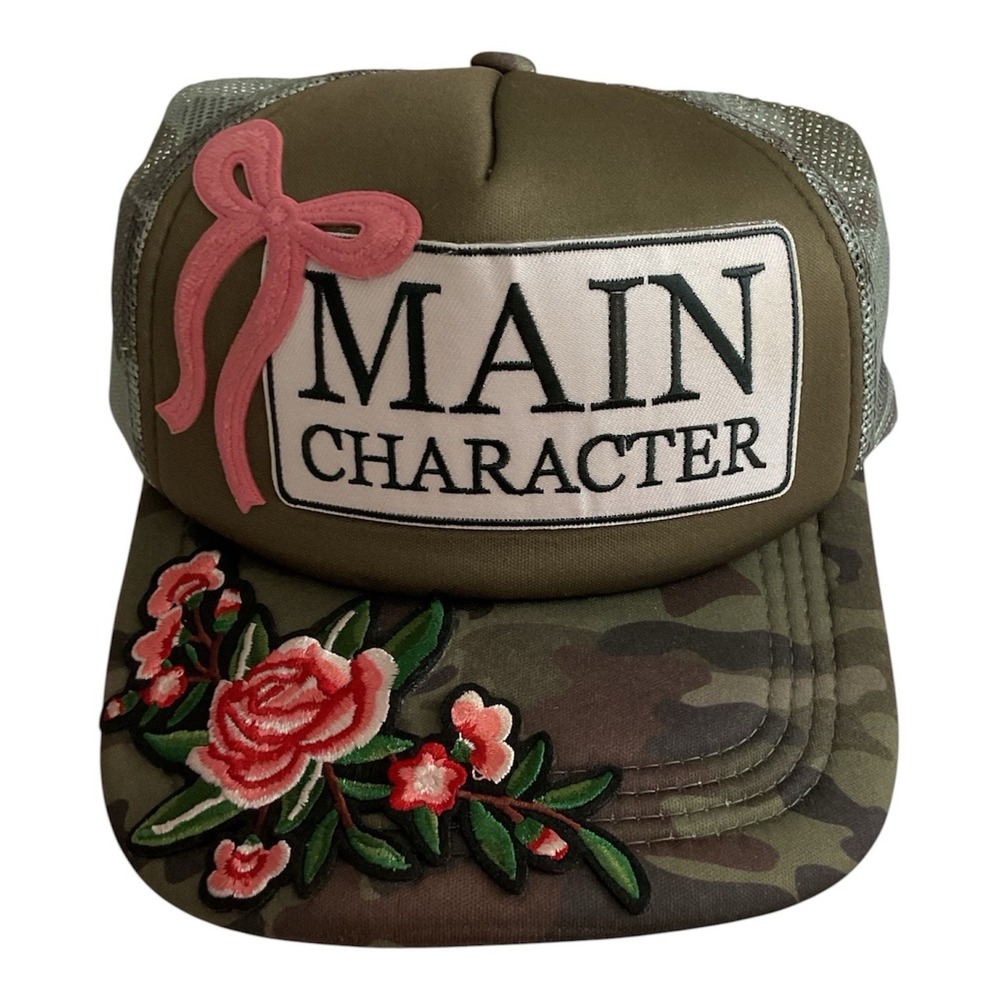 Main Character Custom Camo Green Pink Floral Mesh Snapback Trucker Hat Women New